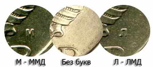знаки монетных дворов на советских 10 копейках