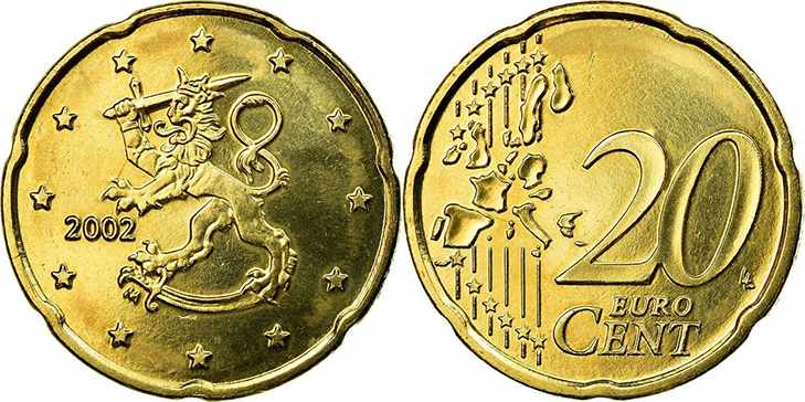 Монета 20 центов Финляндия