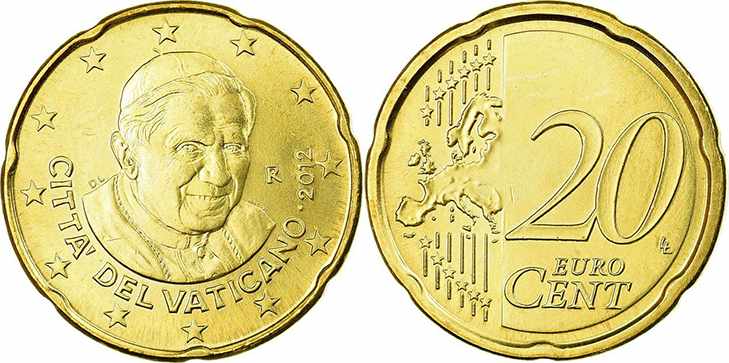 Монета 20 центов Ватикан