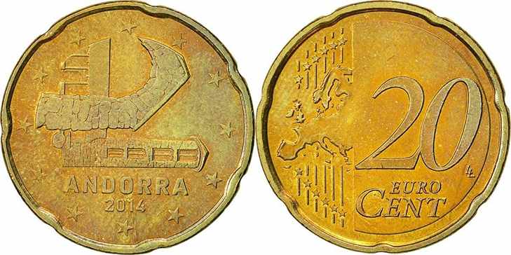 Монета 20 центов Андорра