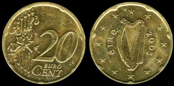Монета 20 центов Ирландия