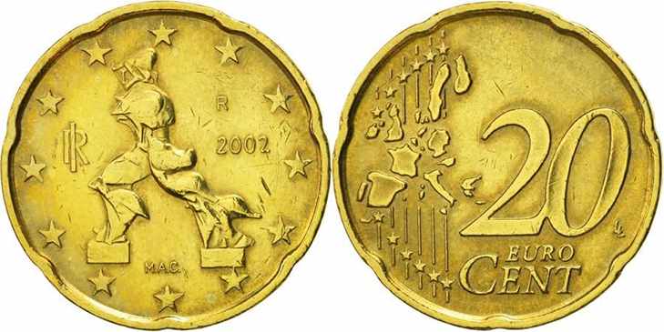 Монета 20 центов Италия