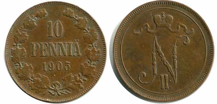 10 финских пенни 1905 года