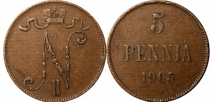 5 финских пенни 1905 года