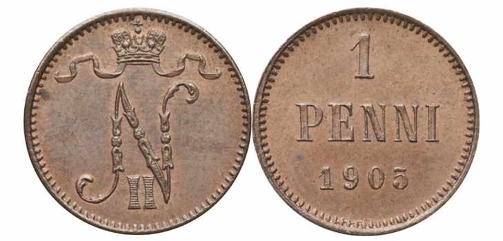 1 финский пенни 1905 года