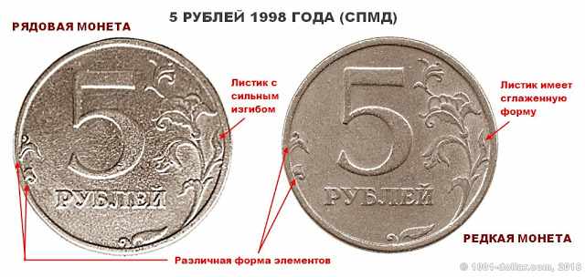 Редкие 5 рублей 1998 года (СПМД)