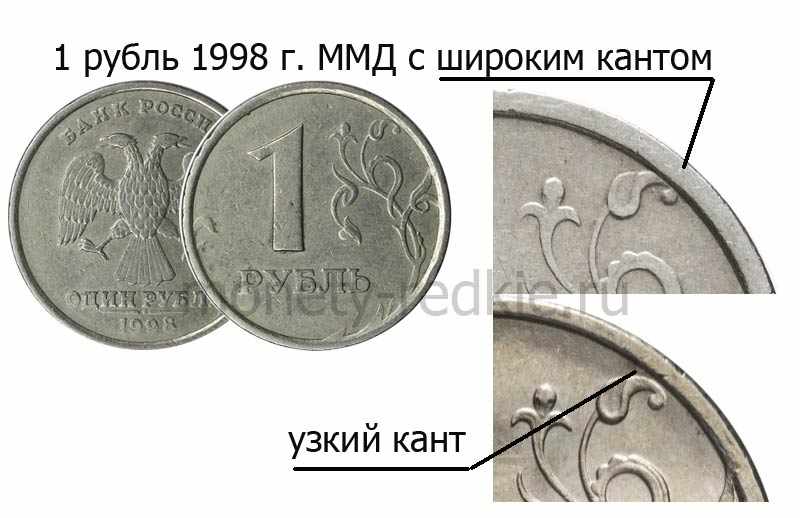 ценный 1 рубль 1998 ММД с широким кантом