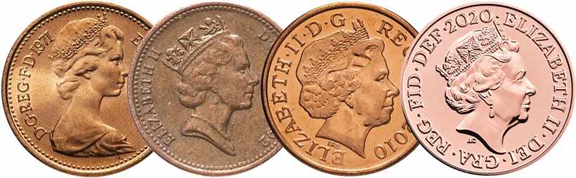 Портреты Елизаветы 2 на монетах Великобритании